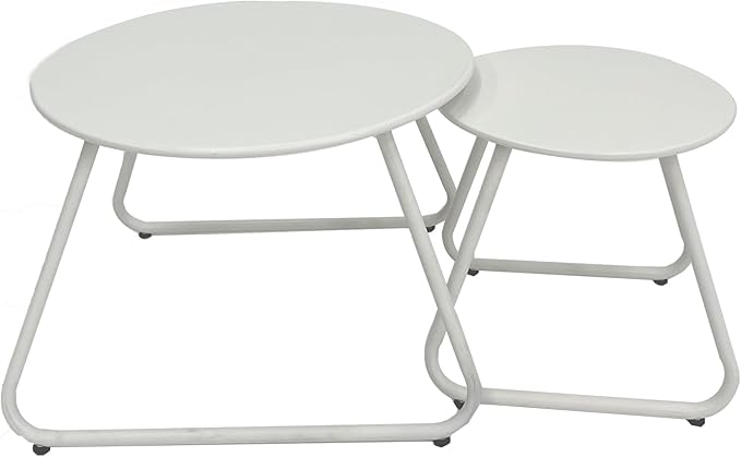 Meluvici Patio Outdoor Coffee Table Set of 2, Weather Resistant Steel Round End Tables, Outdoor Nesting Table for Patio, Balcony, Bistro and Indoor, Black (White)