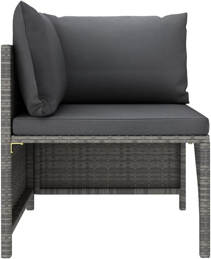 7-Piece Modular Patio Conversation Set Grey Anthracite, 23.6 inch PE Rattan Outdoor Sectional with Ottoman, Modern Garden Balcony Furniture for Terrace Deck Apartment