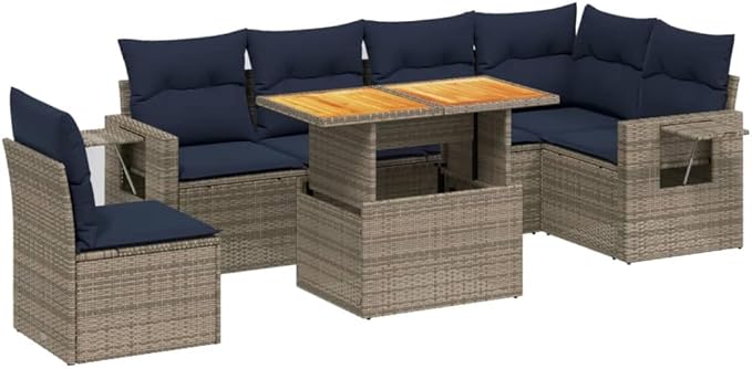 vidaXL Patio Sofa Set with Cushions 7 Piece, Outdoor Sectional Sofa Couch, Patio Conversation Set for Garden Backyard, Gray Poly Rattan