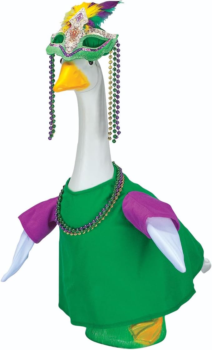 Gaggleville Mardi Gras Goose Outfit, Fits Large 23" H Statue, by Fox | Valley Traders