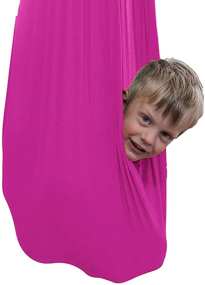 Nylon Elastic Cuddle Hammock Therapy Swing Indoor Hanging Seat for Kids Autism ADHD ADD with Sensory Needs Children Outdoor (Color : Rose red, Size : 100 x 280 cm)