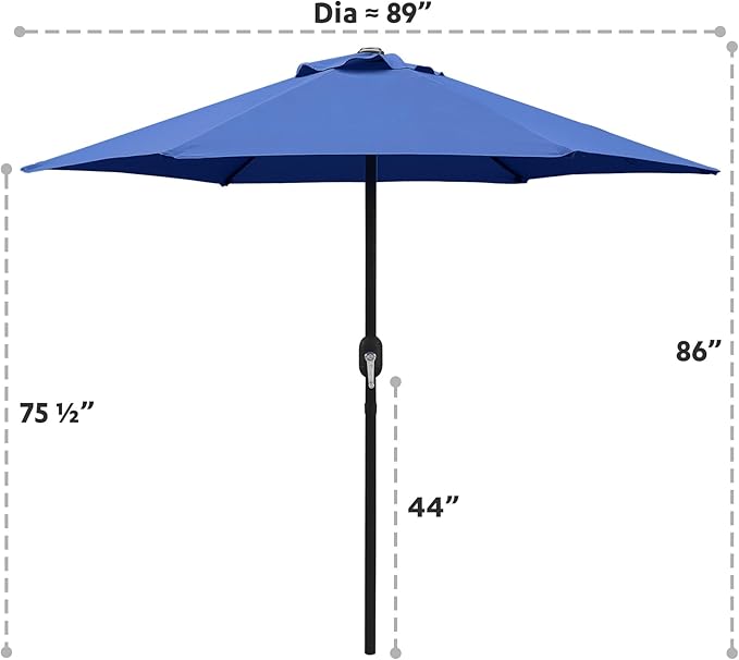 7.5 Ft Patio Umbrella with Crank Weather Resistant Outdoor Umbrella Durable 6 Sturdy Steel Ribs Outdoor Market Umbrella for Deck Garden Pool Yard Cafe, Navy