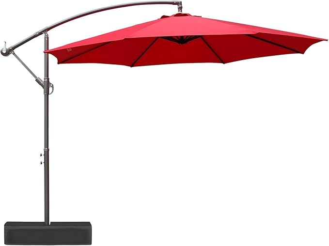 BPS 10ft Patio Umbrella with Base Included, Outdoor Offset Cantilever Umbrella with Easy Tilt Adjustment, UV-Blocking Polyester Shade, 8 Ribs for Backyard, Poolside, Lawn and Garden