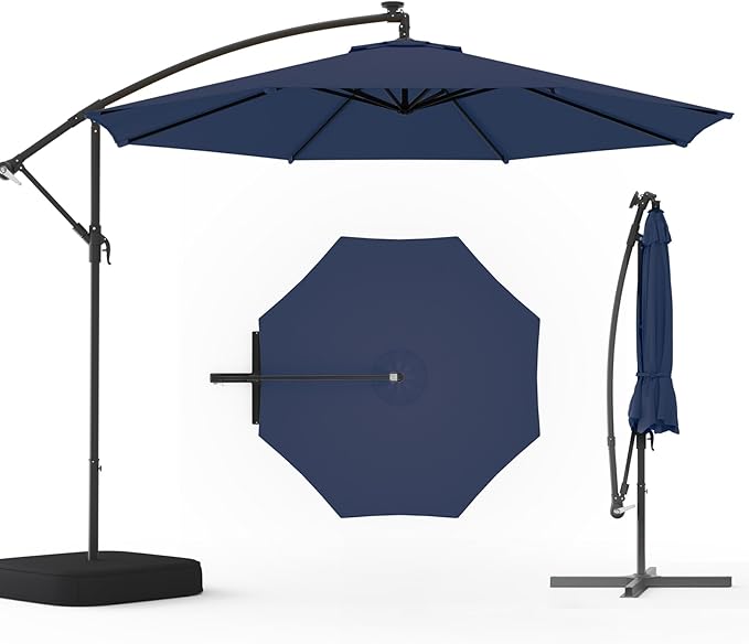 10FT Patio Umbrella with Base Included, Outdoor Offset Cantilever Umbrella, Infinite Tilt, UV Protection for Backyard, Lawn, Garden & Pool