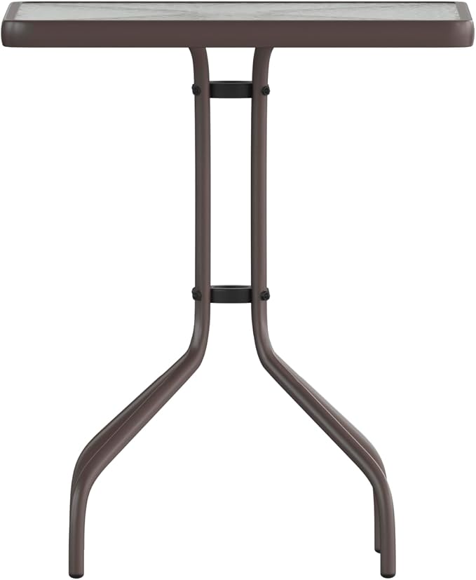 EMMA + OLIVER Benji Patio Dining Table - Bronze Metal Frame - 23.5" Square Tempered Glass Top - Suitable for Indoor/Outdoor Use