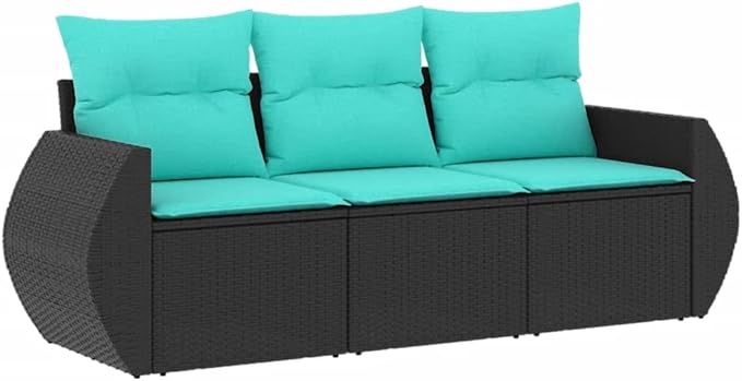 3-Piece Patio Sofa Set with Cushions Black PE Rattan Outdoor Furniture Set for Backyard Balcony Porch Modern Durable Sectional Conversation Set