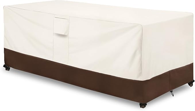 Patio Coffee Table Cover Waterproof, Outdoor Rectangular Side Table Covers, 42W x 26D x 16H Inches Outdoor Patio Furniture Covers, Beige