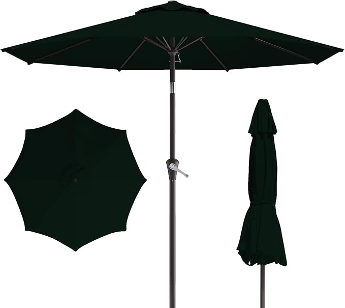 10FT Patio Umbrella, Outdoor Umbrella with Push Button Tilt and Crank, 8 Sturdy Ribs, UV Protection & Waterproof Market Umbrella for Pool, Backyard, Beach,Deck (Black)