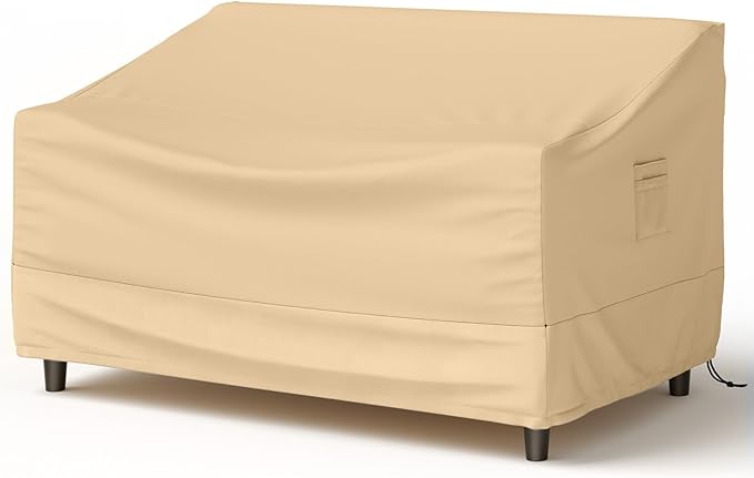 Tangkula Patio Loveseat Cover, 2-Seater Waterproof Outdoor Deep Sofa Cover with Padded Handle & Click-Close Straps, Patio Furniture Cover with Air Vent, Heavy Duty PU Couch Cover, 60"W x 43"H x 30"H