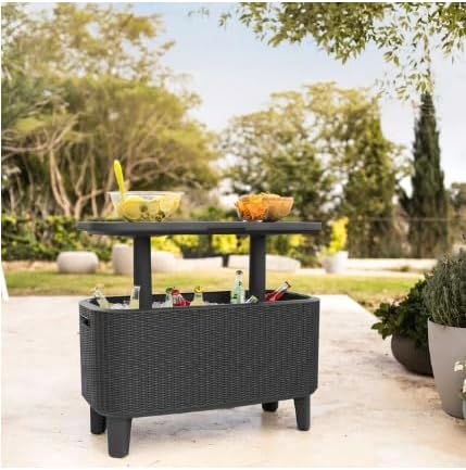 Bevy Bar 2-in-1 Pop-Up Table and Cooler, Rattan Style, Graphite Gray, 32.8" x 15.9" x 20.4