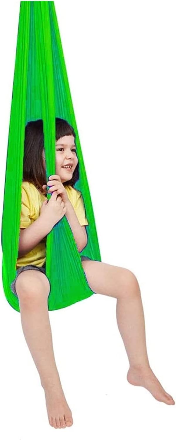 Breathable Sensory Therapy Swing for Adults Autism ADHD and SPD - Has A Calming Effect On Children with Needs Hammock Chair Hanging Rope (Color : Green, Size : 100x280cm/39x110in)