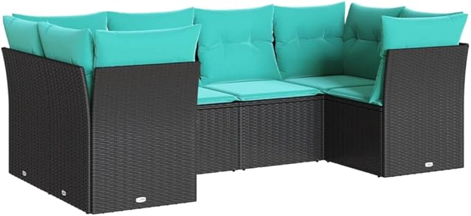 6 Piece Patio Sofa Set with Cushions, Garden Lounge Set Patio Conversation Set Porch Furniture Set Outdoor Sofa Sets for Piazza Exhibition Garden Negotiation Area Black Poly Rattan