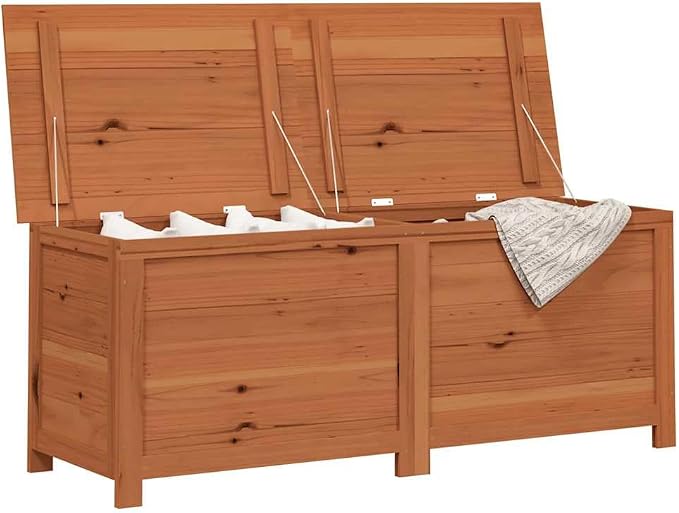 Brown Solid Fir Wood Medium Rectangular Cushion Box for Outdoor Storage and Patio Decor, 4-Piece Set with Water-Resistant and UV-Resistant Finish