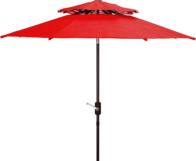 SAFAVIEH Outdoor Collection Athens Baby Blue/White 9 Ft Double Top Crank UV Protected Umbrella