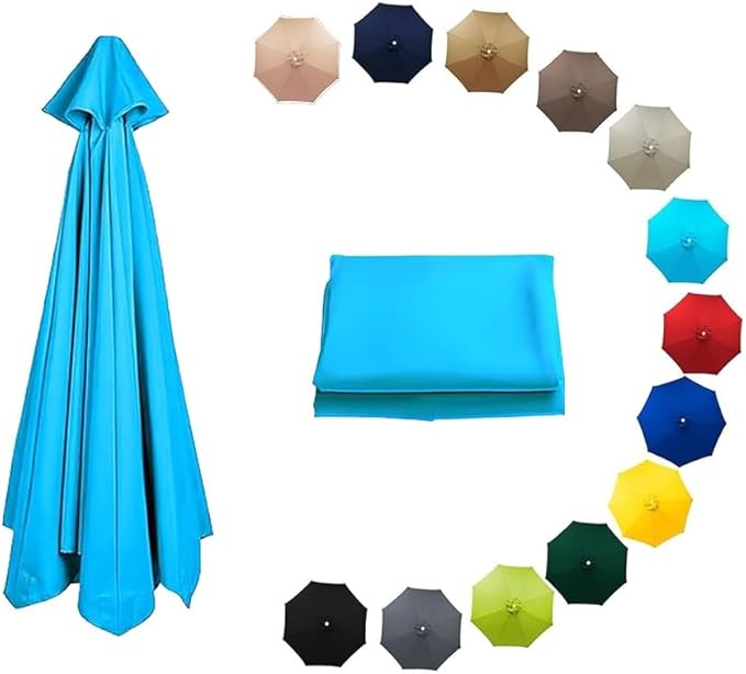 7ft/9ft/10ft Parasol Umbrella Canopy Replacement, Patio Umbrella Replacement Cover, 8 Ribs/6 Ribs Parasol Top Replacement Cloth(Lake Blue,270cm/9ft-8ribs)