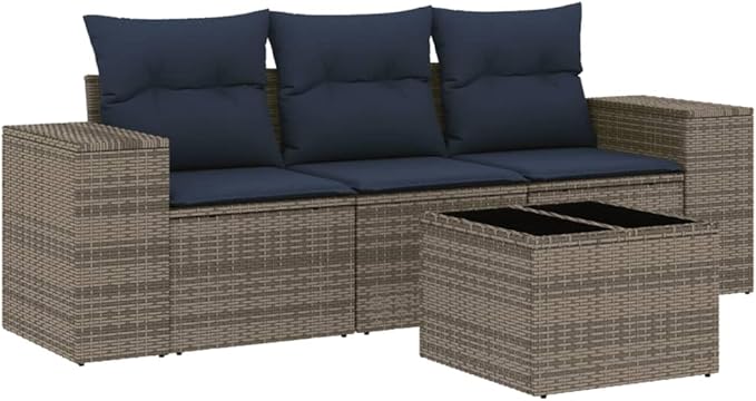 vidaXL Patio Sofa Set with Cushions 4 Piece, Outdoor Conversation Set, Sectional Sofa for Balcony Garden, Patio Furniture, Gray Poly Rattan