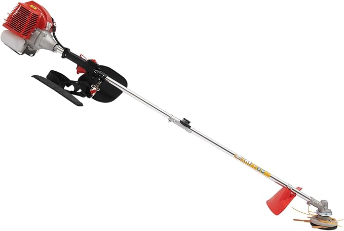 2-Stroke Lawn Trimmer, 43cc Gas-Powered Brush Cutter, Equipped with Dual Blade Heads, Portable Trimmer with Adjustable Handle, Ideal Weed Removal Tool for Garden and Yard POIOKLJRE