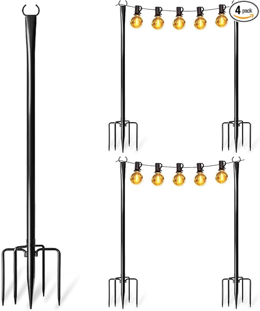 4 Pack String Light Poles for Outside, Upgraded Heavy-Duty Metal Light Poles for Outdoor String Lights with Fork, Adjustable Lighting Accessories for Patio Decor Backyard Pergola Garden Decorations
