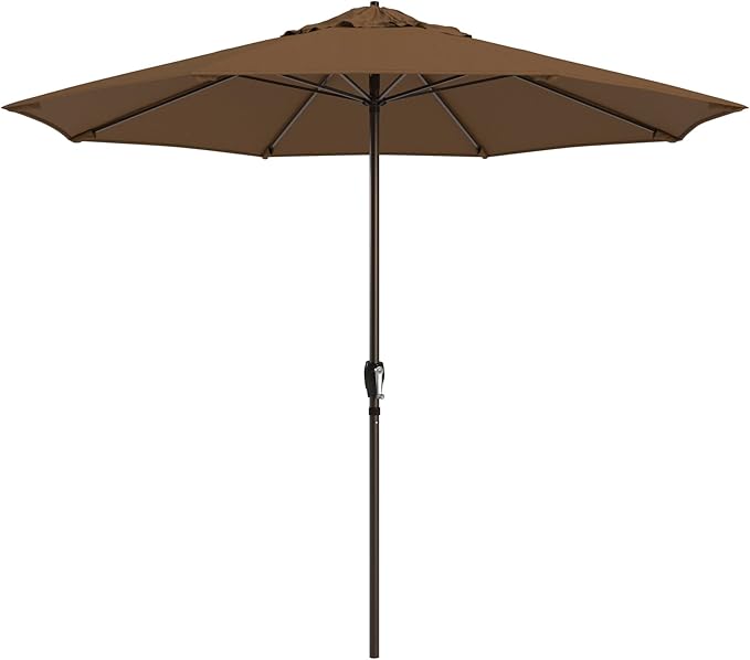 California Umbrella 12-Year Protection 9-Ft Outdoor Patio Umbrella, Sunbrella Fade-Resistant Fabric, Auto-Tilt, Heavy Duty Aluminum Frame, 8 Reinforced Ribs for Pool or Deck, Bronze Pole, Teak