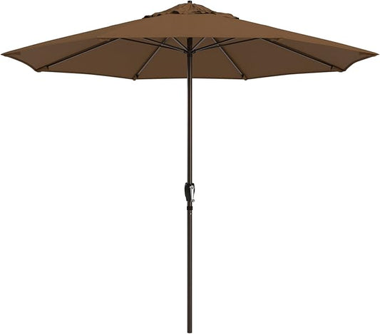 California Umbrella 12-Year Protection 9-Ft Outdoor Patio Umbrella, Sunbrella Fade-Resistant Fabric, Auto-Tilt, Heavy Duty Aluminum Frame, 8 Reinforced Ribs for Pool or Deck, Bronze Pole, Teak