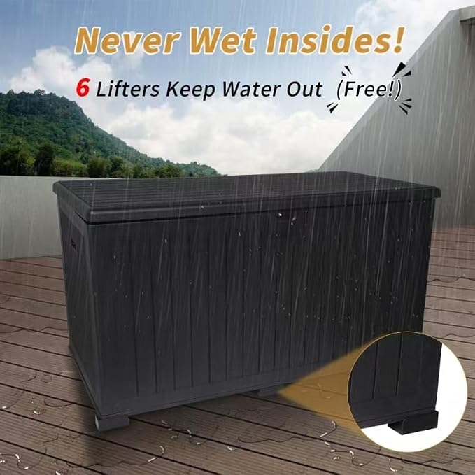 260 Gallon Deck Box Waterproof, Resin Outdoor Storage Box Extra Large Lockable with Divider and Lifter Prevent Water Seeping into from Floor for Patio Cushions