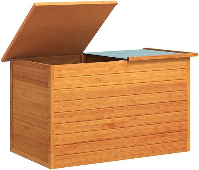 Large Fir Wood Outdoor Storage Box with Waterproof Roof, Durable Plywood Garden Chest for Cushions and Tools, Weatherproof Patio Organizer with Classic Design and Easy