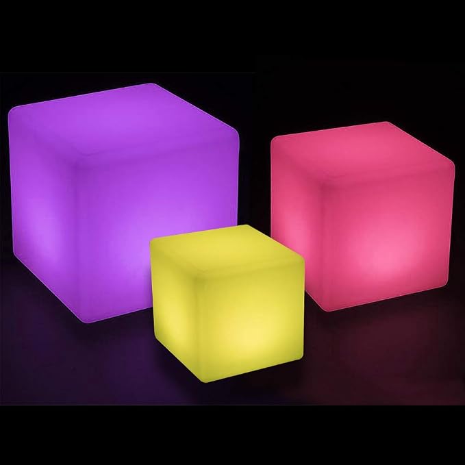 Vandue LED Cube Light | Rechargeable 16 Color Changing Light Up Stool, Ottoman, & Side Table | Indoor/Outdoor Waterproof Mood Lighting for Party, Wedding & Patio (8")