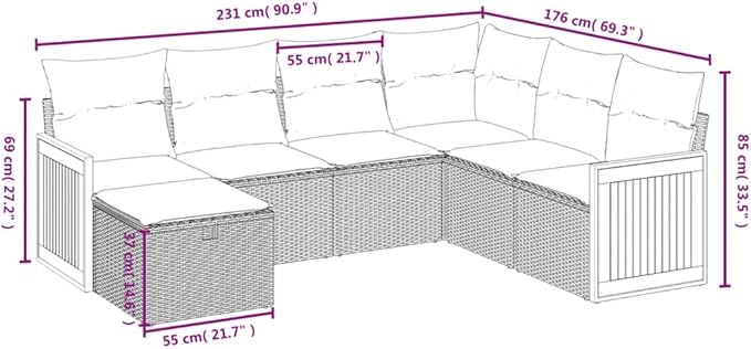 Patio Furniture Sets,Outdoor loveseat,Patio Conversation Sets,7 Piece Patio Sofa Set with Cushions Black Poly RattanSuitable for Patio, Garden, Gazebo Low