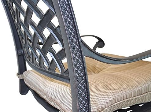 Nassau Outdoor Patio 7pc Dining Set Round 60" Fire Gas Table Dark Bronze Solid Cast Aluminum Sunbrella Cushions (Set with 6 Regular Chairs, Sunbrella Sesame)