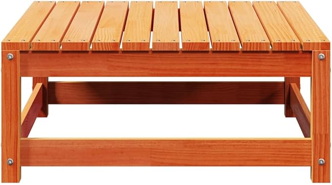 Solid Pine Outdoor Ottoman Coffee Table 27.6x27.6x11.8 in, Rustic Wax Brown Square Footstool, Durable Seating, Side Table for Patio Couch, Garden, Balcony, Backyard Living