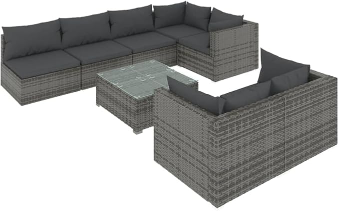 8 Piece Patio Lounge Set with Cushion, Patio Lounge Set Furniture Conversation Sets Piece Patio Set Outdoor Patio Sectional s Gray Poly Rattan