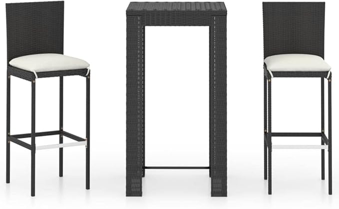 3 Piece Patio Bar Set with Cushions,Garden Table and Chairs Sets,Garden Conversation Sets, Outdoor Patio Furniture,for Patio,Backyard,Garden,Poly Rattan Black