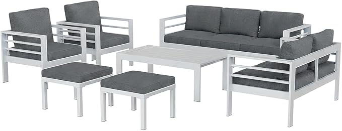 AECOJOY Aluminum Patio Furniture Armchair with Ottoman, Set of 2, Modern Outdoor Furniture with Washable 5 inch Thick Cushion, Dark Gray Cushion