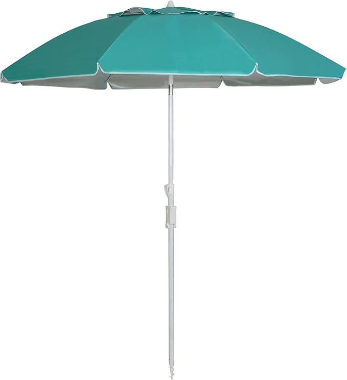 Beach Umbrella, 7ft Umbrella with Sand Anchor & Tilt Pole, Portable UV 50+ Protection Wind Vent Canopy Carry Bag, Teal