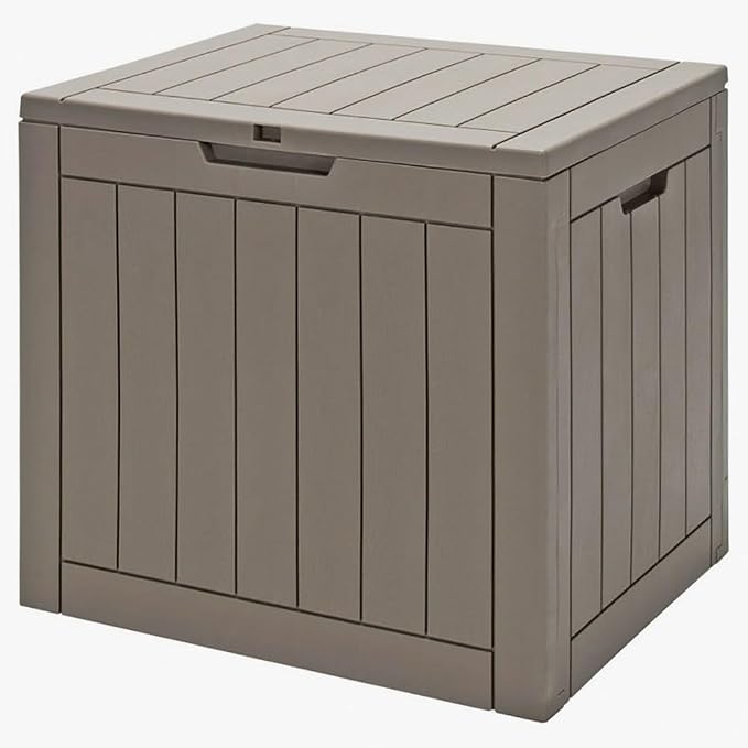 30-Gallon PP Light Brown Woodgrain Deck Box Lockable Waterproof for Outdoor and Patio Use 22x17x21in