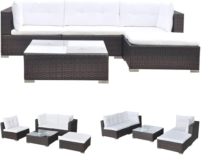 Patio Lounge Set with Cushions,Outdoor Patio Furniture,Conversation Furniture,Patio Furniture Sets,for Terrace,Garden,Backyard,5 Piece Brown Poly Rattan