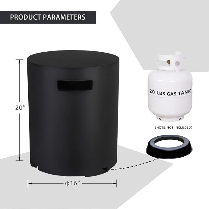 Afterglow 16" Propane Tank Cover Table, Round Tank Container Fits Standard 20 lbs Propane Tank Outdoor Gas Tank, Deck Backyard Patio, Black