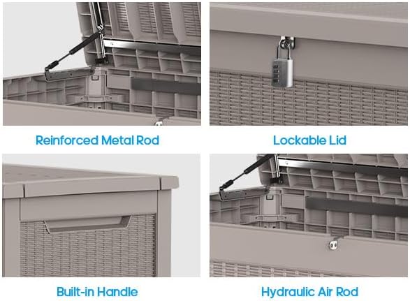 PatioZen 260 Gallon Resin Deck Box Outdoor Storage Box with Lockable Lid, Waterproof for Patio Cushions, Gardening Tools & Exercise Equipment