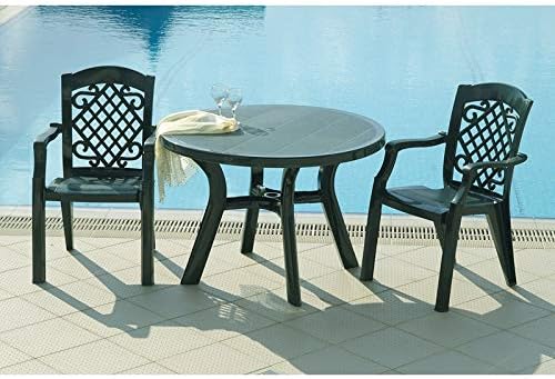 Compamia Truva 42" Round Resin Patio Dining Table in Green, Commercial Grade