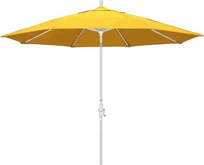 California Umbrella 11Ft Premium Patio Umbrella, Hand-Crank, Tilt-Collar, White Frame, Solution Dyed Lemon Fabric