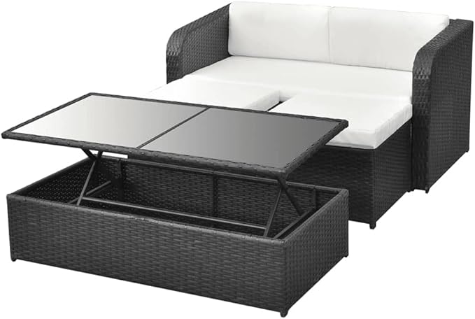 Patio Lounge Set with Cushions,Outdoor Patio Furniture,Conversation Furniture,Patio Furniture Sets,for Terrace,Garden,Backyard,4 Piece Black Poly Rattan