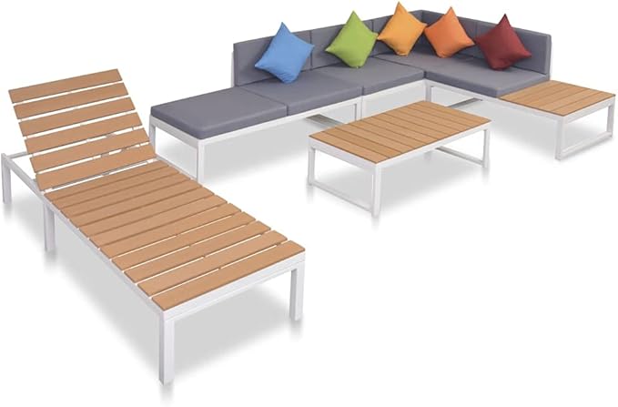 Patio Lounge Set with Cushions,Outdoor Patio Furniture,Conversation Furniture,Patio Furniture Sets,for Terrace,Garden,Backyard,5 Piece Aluminum and WPC