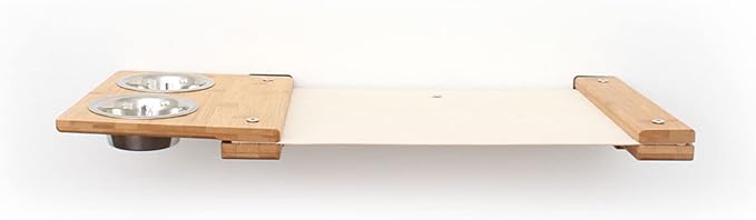 Catastrophic Creations Cat Feeder Lounge w/Cat Hammock — Natural Bamboo Cat Wall Furniture — Wall Mounted Cat Feeder — Highly Customizable, Cat Tested & Approved (25 Inch)