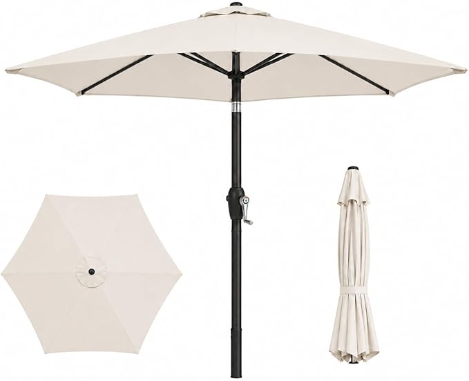 7.5ft Patio Umbrella, Outdoor Table Market Umbrella with Smooth Crank Lift, 6 Windproof Fiberglass Ribs, UPF50+ UV Protection for Deck, Pool, Garden and Backyard