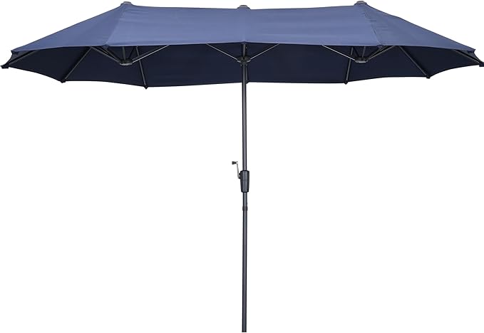 13Ft Large Patio Umbrella Outdoor Double-Sided Market Umbrella w/Easy Crank for Yard, Poolside, Deck, Navy Blue