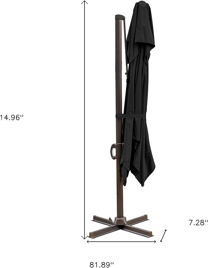 HomeRoots 10' Black Polyester Square Tilt Cantilever Patio Umbrella with Stand