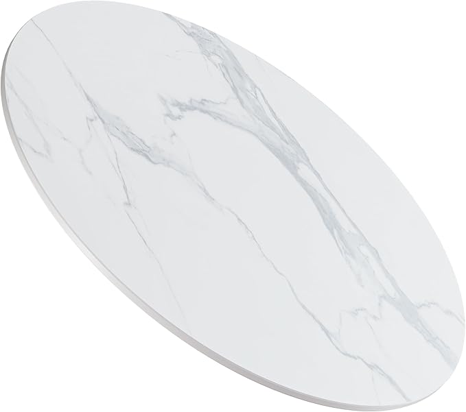 Round Table Top, 23.6” White Sintered Stone Tabletop, DIY Replacement & Cover Marble Desktop, Scratch & Wear Resistant, Easy to Clean, Suitable for Indoor & Outdoor