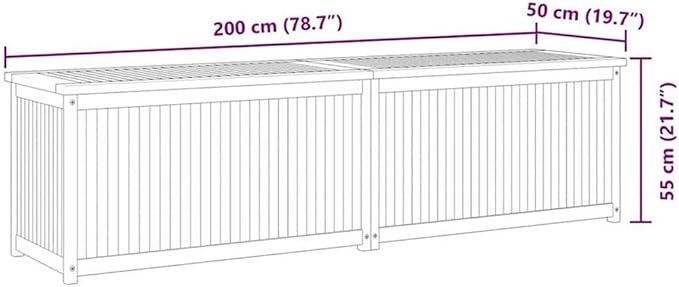 BOWERY HILL Solid Teak Wood Garden Storage Box, 78.7 x 19.7 x 21.7 in, Natural Finish, Weather Resistant Rectangular Outdoor Furniture for Patio, Balcony, Garage or Garden Storage Solutions