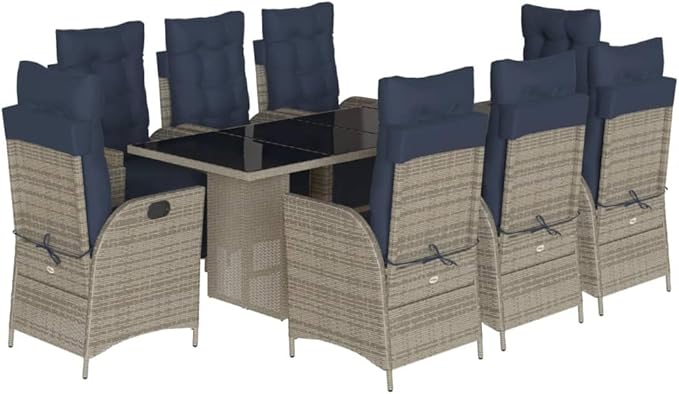 Backyard Furniture Patio Conversation Sets Outdoor Seating 9 Piece Patio Dining Set with Cushions Gray Poly Rattan Suitable for Gardens, Balconies, Decks