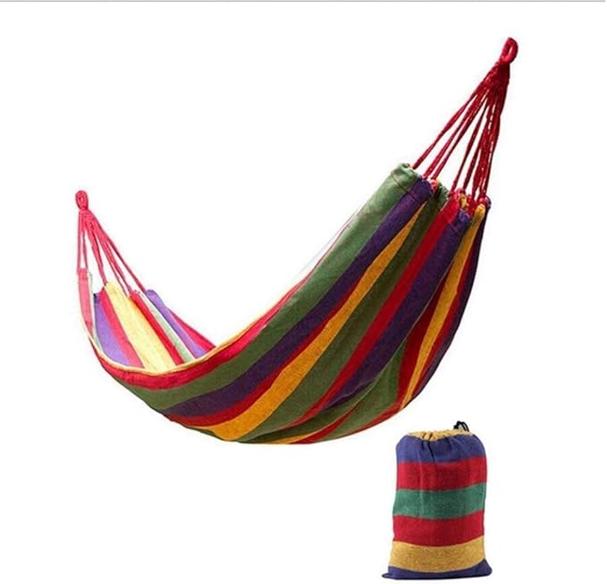 RUVOO Hammock Camping Hammock 2 Persons Striped Hammock Outdoor Leisure Bed Thickened Canvas Hanging Bed Sleeping Swing Hammock for Camping Hammocks for Outside (Color : Red, Size : 280x80cm)